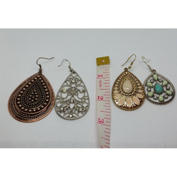 Bundle Lot 4 Boho Tear-Drop Beaded Earrings Bejeweled Dressy to Casual Dangle - Picture 2 of 2